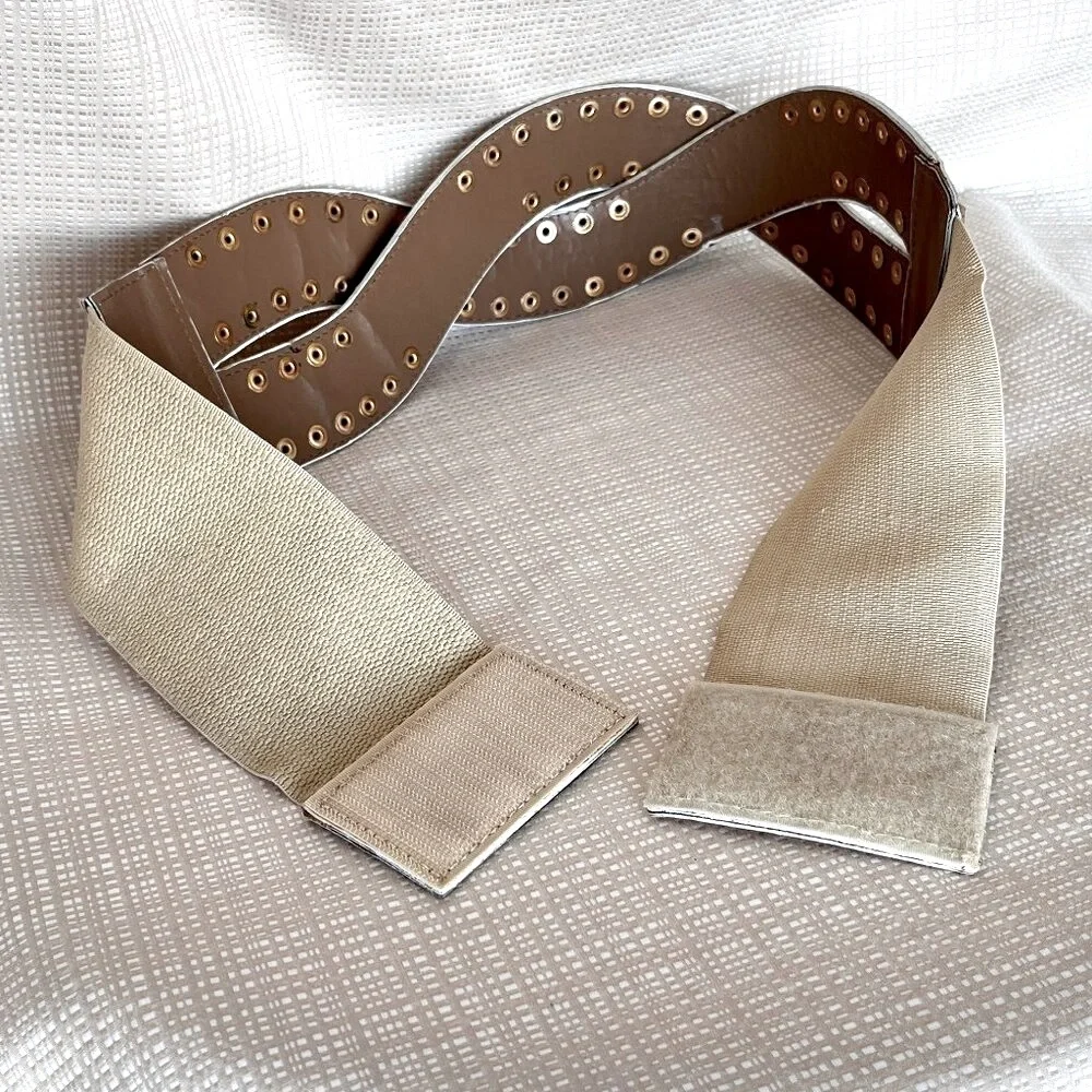 Vintage Wide Statement Suede Leather Corset Belt Gold Studs Boho Maximalist
